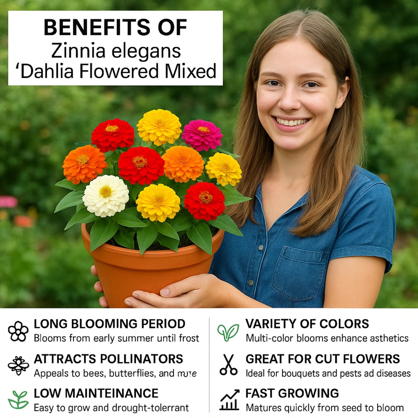 Zinnia Seeds 🌼 (PREMIUM SEEDS) + FREE Plant Growth Booster 🌱 & Supplement
